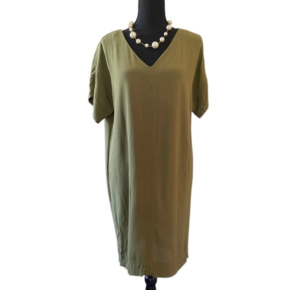 Madewell Novel Shift Sheath Dress Olive Green V-Neck Women's Small - Picture 2 of 10